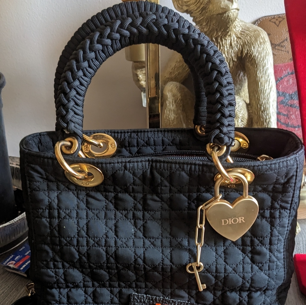 Dior Black Quilted Bag with Gold Heart Charm